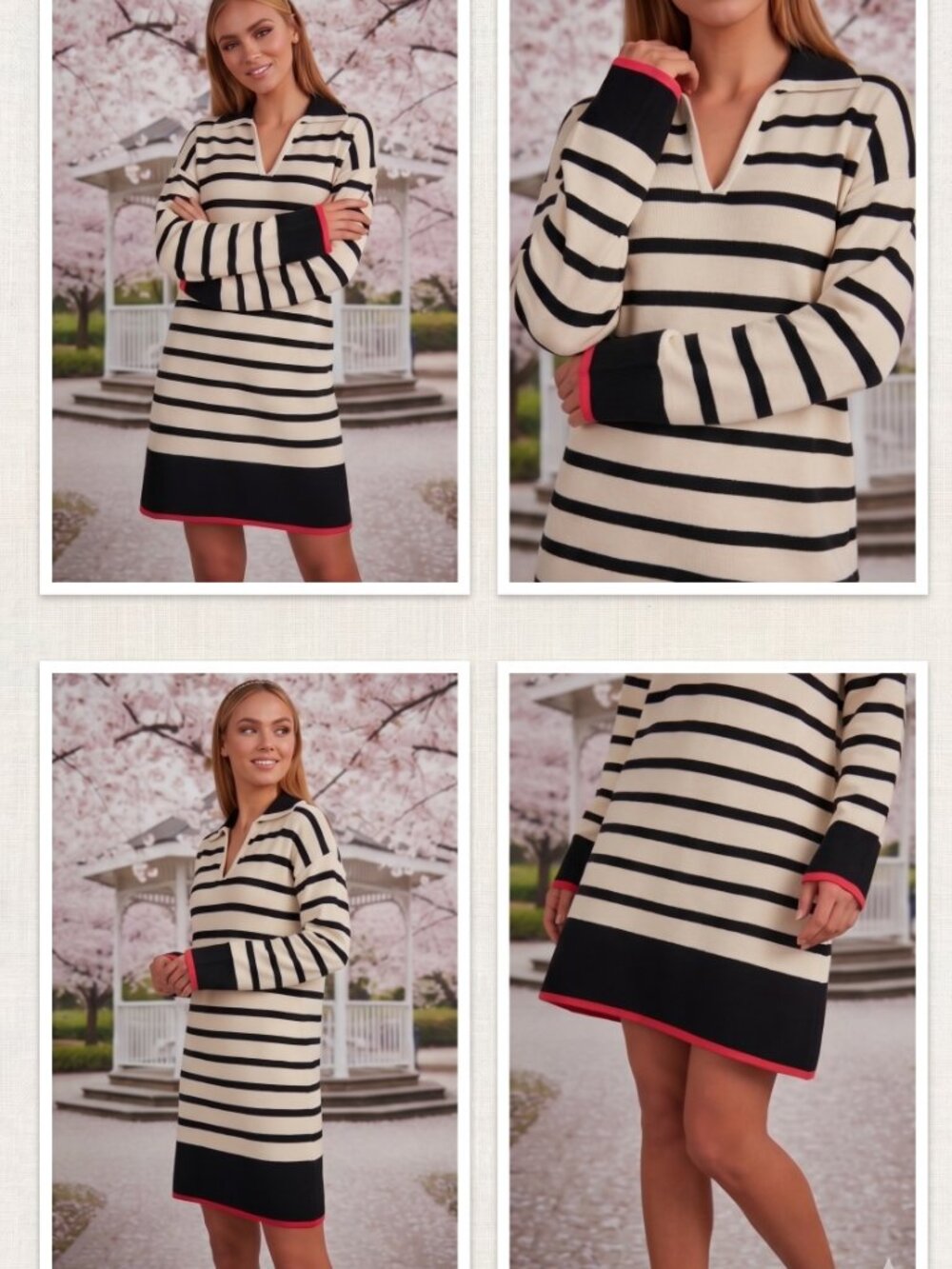 Dokotoo Women's Black White striped polo v-neck knit sweater dress Sz 2XL